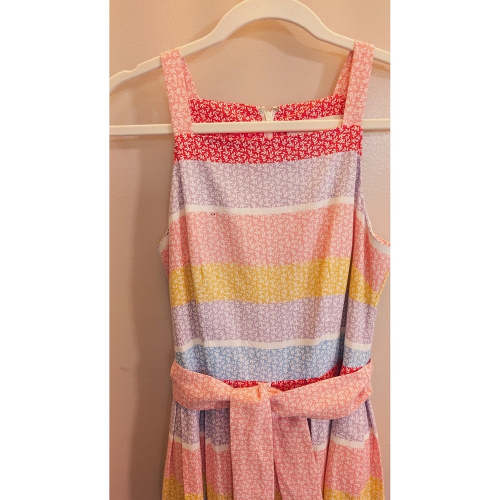 Gal Meets Glam Blake Linen Blend Striped Bow Tie Dress Pleated Size 6 Retro - Picture 5 of 11